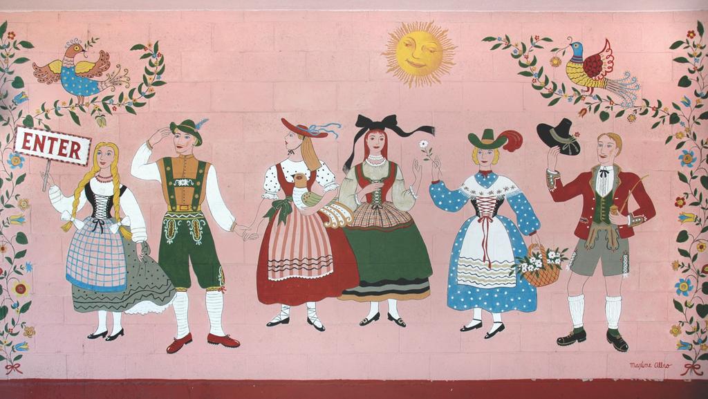 Bavarian-themed welcome mural